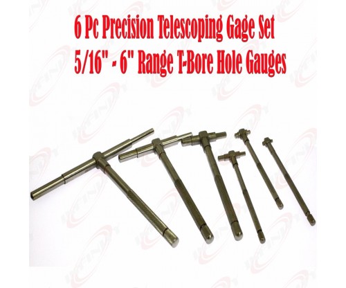 6 Pc Precision Telescoping Gage Set 5/16" - 6" Range T-Bore Hole Gauges